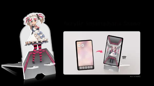 An acrylic stand that launches the app when a smartphone is held near it